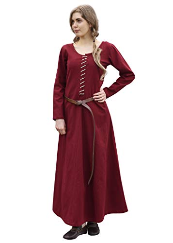 Battle-Merchant Mittelalter Kleid mit Schnürung für Damen Cotehardie Ava - langarm - Baumwolle - Mittelalterkleid - Wikinger - LARP - Kostüm, Weinrot, Gr. XXL von Battle-Merchant