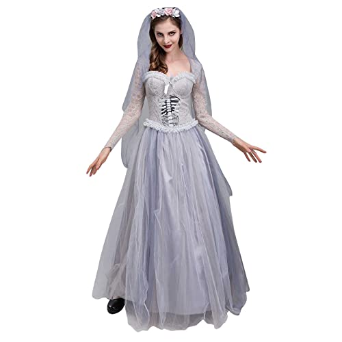 Battnot 2023 Gothic Kleid Damen Halloween Kostüm Damen Übergröße Geister Schwarz Geisterbraut böse Königin, Karneval Ausführen Kostüme Erwachsene Vampir Kleid Horror Cosplay Dress Fasching Karneval von Battnot