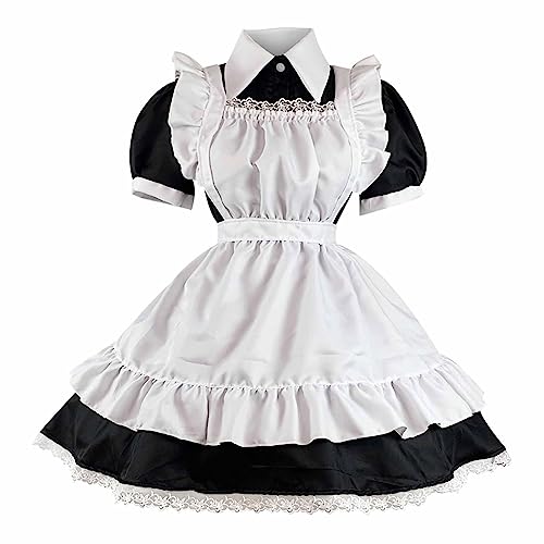 Battnot Anime French Maid Dress Niedliche Maid Kostüm Süßes Mädchen Cosplay Outfit Maid Lolita Cosplay Faschingskostüm Frauen Kleid Outfit für Halloween Weihnachten Party Karneval Mottoparty Kleid von Battnot