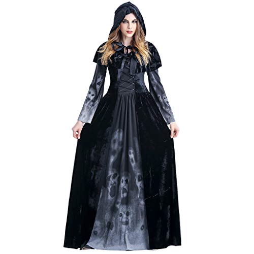 Battnot Halloween Kostüm für Damen Maxi Kleider+Umhang 2-teiliges Set, Frauen Hexe Cosplay Horror-Vampir Party Vintage Langarm Hausfrau Abend Abschlussball Schwingen Kleidung Womens Dress S-XXL von Battnot