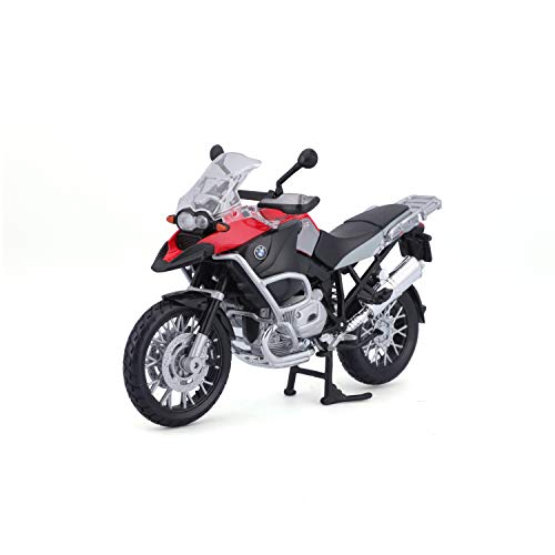 Bauer Spielwaren 2049753 Maisto BMW R 1200 GS: Originalgetreues Motorradmodell, Maßstab 1:12, mit Hinterradfederung und beweglichem Seitenständer, schwarz-rot (531157), Mittel von Bauer Spielwaren