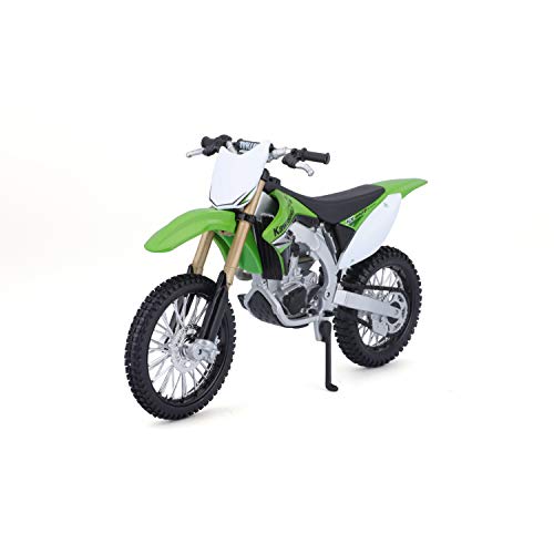 Bauer Spielwaren 2049755 Maisto Kawasaki KX 450F: Originalgetreues Motorradmodell 1:12, mit beweglichem Ständer, Hinterrad-Federung und frei rollenden Rädern, grün (531175) von Bauer Spielwaren