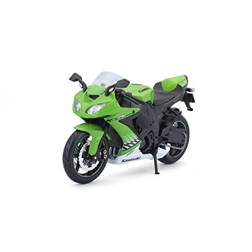 Bauer Spielwaren 2049757 Maisto Kawasaki Ninja ZX-10R: Originalgetreues Motorradmodel, Maßstab 1:12, mit Federung und ausklappbarem Seitenständer, grün (531187), Mittel von Bauer Spielwaren