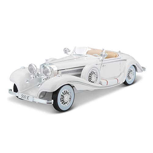 Bauer Spielwaren 36055-00000009 Maisto Mercedes 500 K Maharadjah, Modellauto mit Federung, Maßstab 1:18, Türen und Motorhaube beweglich, Fertigmodell, lenkbar, 24 cm, weiß (536055) von Tobar