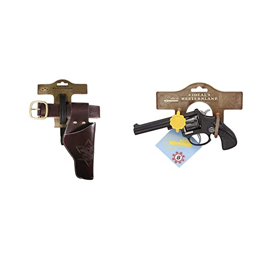 Bauer Spielwaren 7500154 J.G.Schrödel Gürtel Duell: Pistolengürtel mit 1 Holster für Die Spielzeug-Pistole, 55–90 cm, dunkelbraun & J.G. Schrödel 1012881 - R88 8-Schuss auf Tester Pistole, 18 cm von Bauer Spielwaren