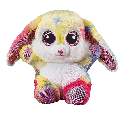 Bauer Spielwaren Heinrich Bauer_14234 Spielwaren Blickfänger Glitter Hase: Flauschiges Kuscheltier mit Glitzer-Augen, ideal auch als Smartphone-Halter, 15 cm, pink-bunt -14234 von Bauer Spielwaren