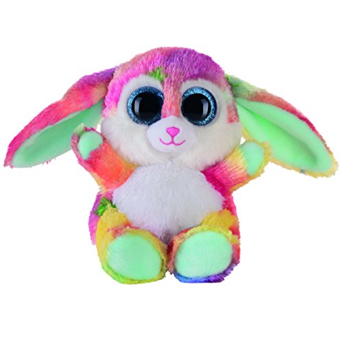 Bauer Spielwaren Heinrich Bauer_14235 Spielwaren Blickfänger Glitter Hase: Flauschiges Kuscheltier mit Glitzer-Augen, ideal auch als Smartphone-Halter, 15 cm, türkis-bunt -14235 von Bauer Spielwaren