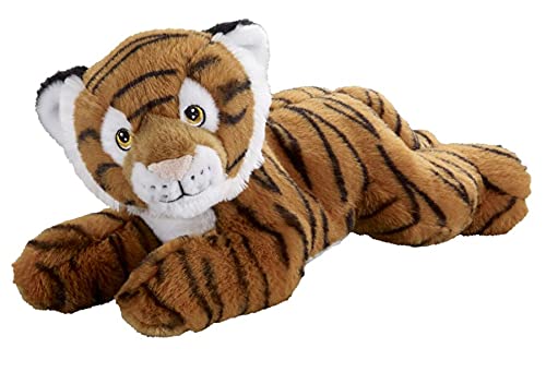 Bauer Spielwaren I Like My Planet - Tiger: Kuscheltier aus softem Plüsch, hergestellt aus recycelten PET-Flaschen, 100% recycelt, liegend, 33 cm, braun-schwarz (12935) von Bauer Spielwaren