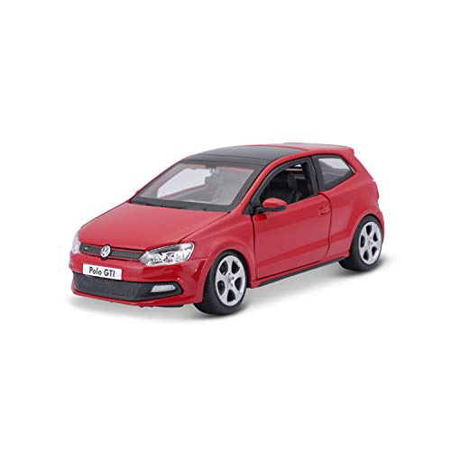 Bburago VW Polo 5 GTI : Modellauto im Maßstab 1:24, Türen und Motorhaube zum Öffnen, lenkbar, 19 cm, rot (18-21059) von Bauer Spielwaren