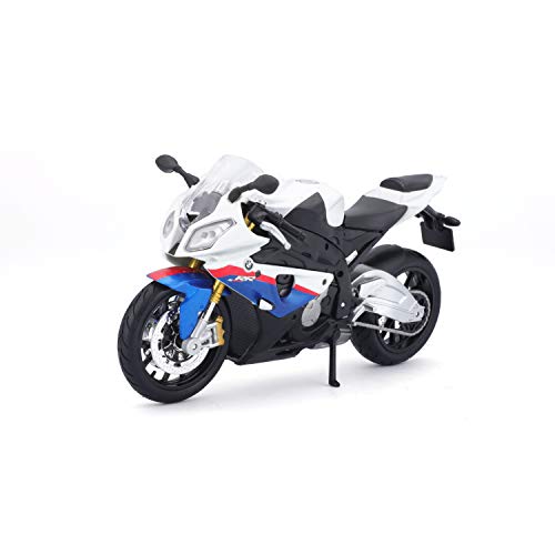 Maisto BMW S1000 RR: Originalgetreues Motorradmodell 1:12, mit beweglichem Ständer, Federung und frei rollenden Rädern, 17 cm, weiß-blau (531191), Mittel von Bauer Spielwaren