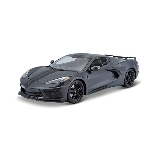 Maisto Chevrolet Corvette Stingray Coupé '20: Modellauto im Maßstab 1:18, Türen, Kofferraum und Motorhaube zum Öffnen, lenkbar, 25 cm, grau (531447G) von Bauer Spielwaren