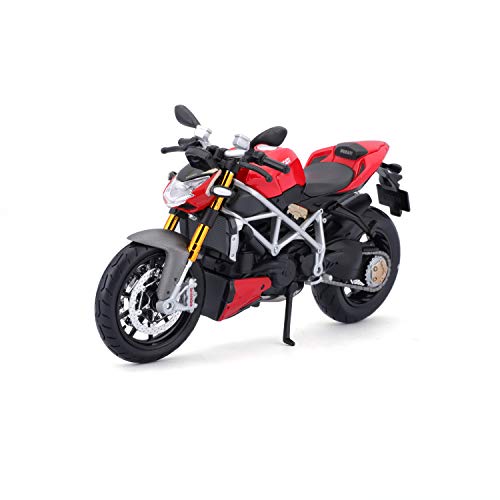 Maisto Ducati mod. Streetfighter S: Originalgetreues Motorradmodell 1:12, mit beweglichem Ständer, Federung und frei rollenden Rädern, 17 cm, rot (5-11024) von Bauer Spielwaren