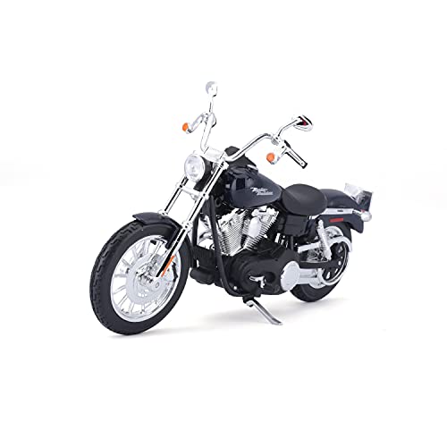 Maisto Harley-Davidson FXDBI Dyna Street Bob ´06: Motorradmodell 1:12, mit Lenkung, beweglichem Ständer und frei rollenden Rädern, 17 cm, blau (532325) von Bauer Spielwaren