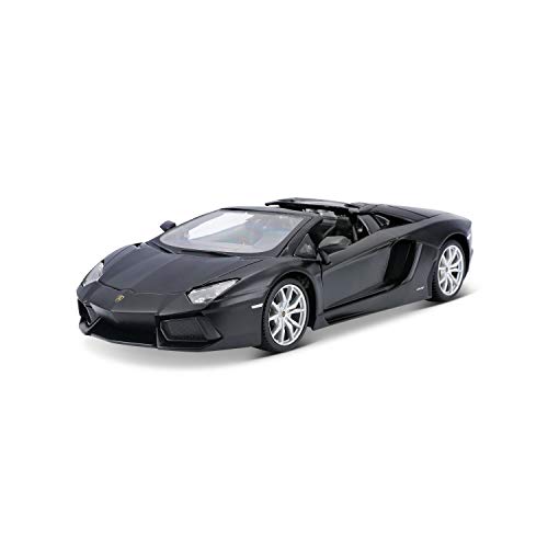 Maisto Lamborghini Aventador Roadster: Originalgetreues Modellauto 1:24, Türen und Kofferraum zum Öffnen, Fertigmodell, 20 cm, schwarz (531504M) von Bauer Spielwaren