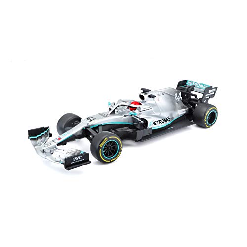 Bauer Spielwaren Tech R/C F1 Mercedes AMG Petronas W10 (2019): Ferngesteuertes Auto Lewis Hamilton im Maßstab 1:24, Originalgetreues Formel 1-Auto, 27 MHz, Pistolengriff-Steuerung, 22 cm, Silber (581382) von Bauer Spielwaren