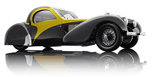 Bauer Exclusive Bugatti Type 57SC Atalante 1937: Originalgetreues, hochwertiges Modellauto 1:12 in limitierter Auflage, Türen und Motorhaube beweglich, schwarz-gelb (7828-Z75Y) von Bauer Spielwaren