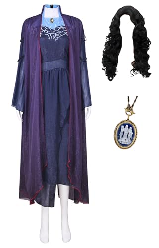 Bauxhie Damen Agatha Harkness Kostüm Wanda Witch Agatha Cosplay Halloween Outfits Kleid Mantel Halskette Full Set (Lila mit Perücke, 3XL) von Bauxhie