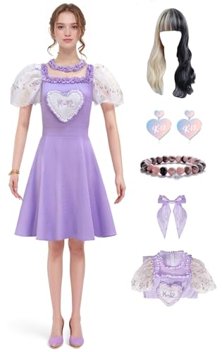 Bauxhie Damen K-12 Kleid Lila Kostüm Melanie Cosplay Perücke Halskette K12 Uniform Outfits für Halloween (Stil 2 mit Perücke, L) von Bauxhie