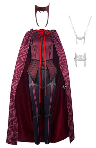 Bauxhie Damen Wanda Maximoff Kostüm Scarlet Witch Cosplay Kampfanzug mit Mantelzubehör für Halloween (Rot, 3XL) von Bauxhie