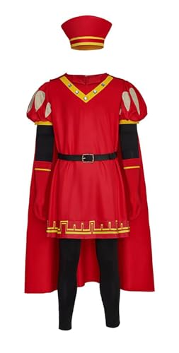 Bauxhie Erwachsene Lord Farquaad Kostüm Herren König Lord Farquaad Perücke Hut Handschuhe Umhang Halloween Outfits (Rot, 3XL) von Bauxhie