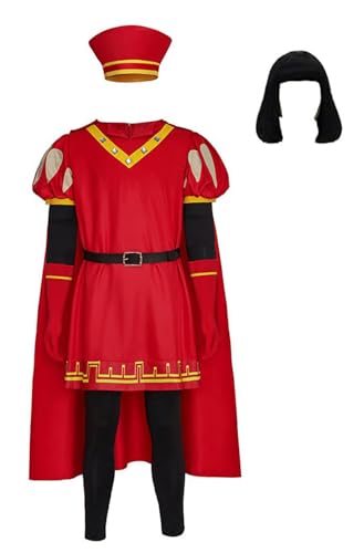 Bauxhie Erwachsene Lord Farquaad Kostüm Herren König Lord Farquaad Perücke Hut Handschuhe Umhang Halloween Outfits (Rot mit Perücke, 3XL) von Bauxhie