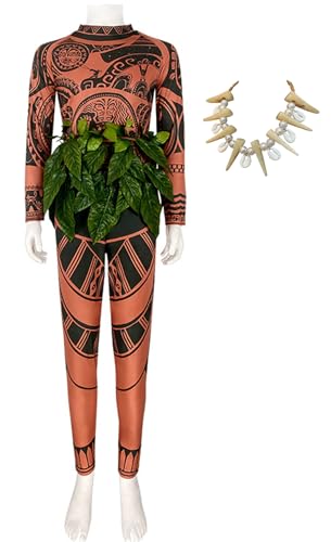 Bauxhie Erwachsene Männer Maui Tattoo Kostüm Shirt Tops Ozean Thema Kostüm Perücke Halskette Halloween Cosplay Prop (Style 1, L) von Bauxhie