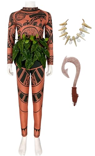 Bauxhie Erwachsene Männer Maui Tattoo Kostüm Shirt Tops Ozean Thema Kostüm Perücke Halskette Halloween Cosplay Prop (Style 2, L) von Bauxhie