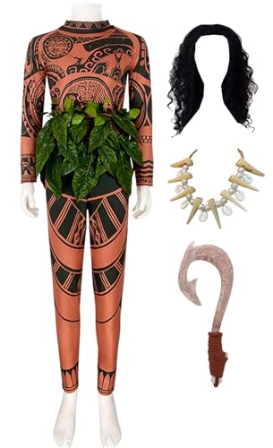 Bauxhie Erwachsene Männer Maui Tattoo Kostüm Shirt Tops Ozean Thema Kostüm Perücke Halskette Halloween Cosplay Prop (Style 3, L) von Bauxhie