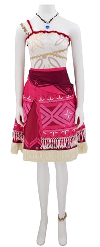 Bauxhie Erwachsene Moana Kostüm Damen Ozean Prinzessin Kleid mit Halskette Zubehör Abenteuer Outfits für Halloween (Rot, 3XL) von Bauxhie