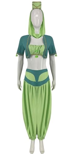 Bauxhie I Dream of Jeannie Kostüm für Damen Genie Cosplay Rosa Outfit mit Kopfschmuck Halloween Anzug (Grün, 3XL) von Bauxhie