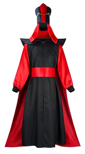 Bauxhie Jafar Kostüm Erwachsene Herren Arabische Bösewicht Jafar Cosplay Halloween Outfits Robe Hut Gürtel Full Set (Rot, 3XL) von Bauxhie