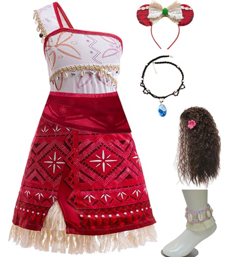 Bauxhie Kinder Moana Kostüm Mädchen Abenteuer Thema Cosplay Prinzessin Kleid mit Halskette Halloween Dress Up Outfit 3-12Y (Stil 3, 3-4 Years) von Bauxhie