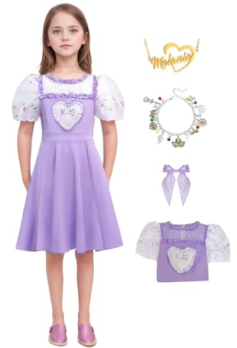 Bauxhie Mädchen K-12 Kleid Kostüm Kinder K-12 Lila Kleid mit Perücke Ohrringe Halskette Halloween Outfits (Stil 3, 11-12 Jahre) von Bauxhie