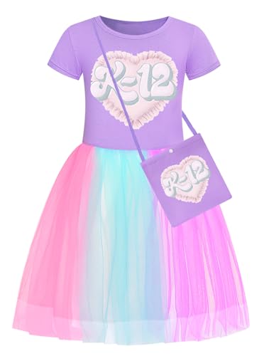 Bauxhie Mädchen K-12 Kleid Rosa Rock Kinder Melanie Cosplay Kostüm mit Tasche Anzug K12 Halloween Kostüme (Lila 2, 11-12 Years) von Bauxhie