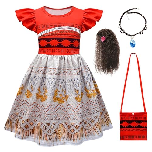 Bauxhie Moana Kleid für Mädchen Kinder Ozean Prinzessin Kostüm mit Tasche Halskette Perücke Cosplay Halloween Outfits (Stil 1, 11-12 Jahre) von Bauxhie