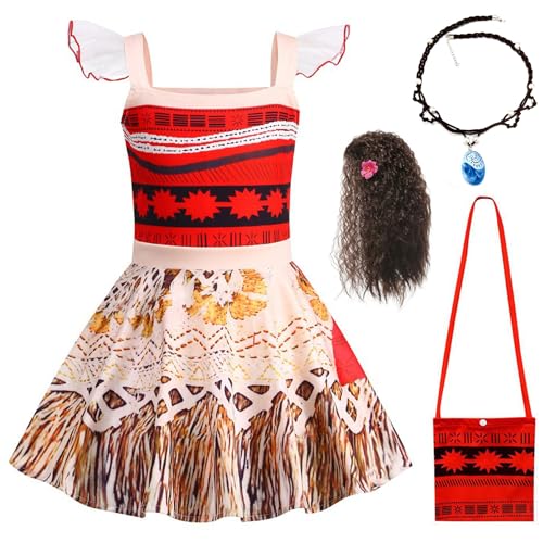 Bauxhie Moana Kleid für Mädchen Kinder Ozean Prinzessin Kostüm mit Tasche Halskette Perücke Cosplay Halloween Outfits (Stil 2, 11-12 Jahre) von Bauxhie