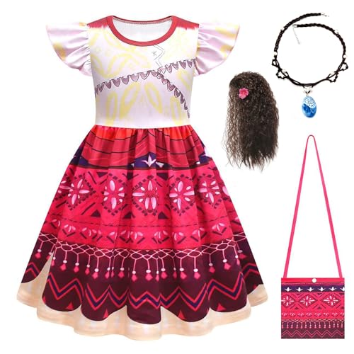 Bauxhie Moana Kleid für Mädchen Kinder Ozean Prinzessin Kostüm mit Tasche Halskette Perücke Cosplay Halloween Outfits (Stil 3, 11-12 Jahre) von Bauxhie