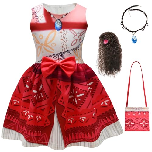 Bauxhie Moana Kleid für Mädchen Kinder Ozean Prinzessin Kostüm mit Tasche Halskette Perücke Cosplay Halloween Outfits (Stil 4, 11-12 Jahre) von Bauxhie