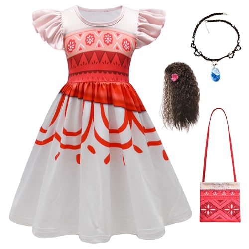 Bauxhie Moana Kleid für Mädchen Kinder Ozean Prinzessin Kostüm mit Tasche Halskette Perücke Cosplay Halloween Outfits (Stil 5, 11-12 Jahre) von Bauxhie