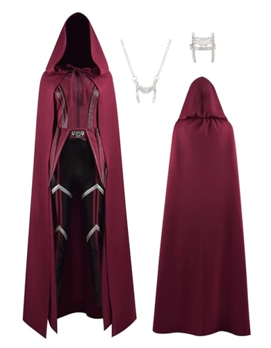 Bauxhie Wanda Maximoff Kostüm Damen Scarlet Witch Cosplay Anzug Wanda Kopfbedeckung Halskette Ring für Halloween (Rot, 3XL) von Bauxhie