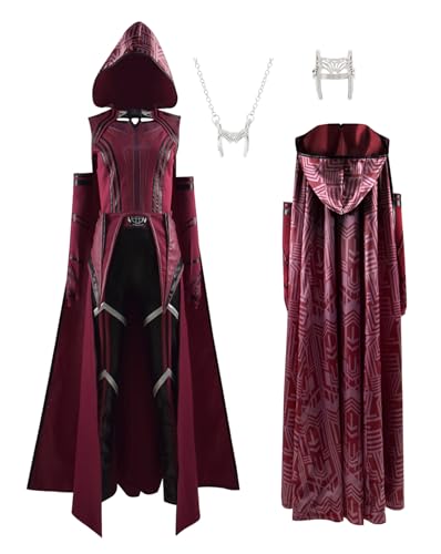 Bauxhie Wanda Maximoff Kostüm Damen Scarlet Witch Cosplay Anzug Wanda Kopfbedeckung Halskette Ring für Halloween (Weiß, 3XL) von Bauxhie