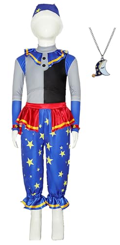 Kinder FNAF Kostüm Sundrop und Moondrop Kleidung Sun Moon Clown Outfits mit Halskette für Halloween (Blau, 11-12 Jahre) von Bauxhie