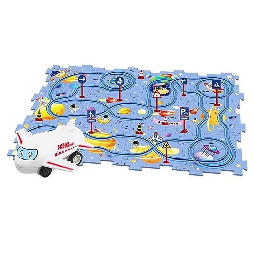 Puzzle Piste Auto - Elektrisches Puzzle-Schienen Spiel, Assembling Trolley Puzzle Racer,Puzzle-Schienen Mit Fahrzeugen Spielzeug,Auto Spielset Kinder,Puzzle Brettschienen Mit Fahrzeugen Kinder von Bavokon