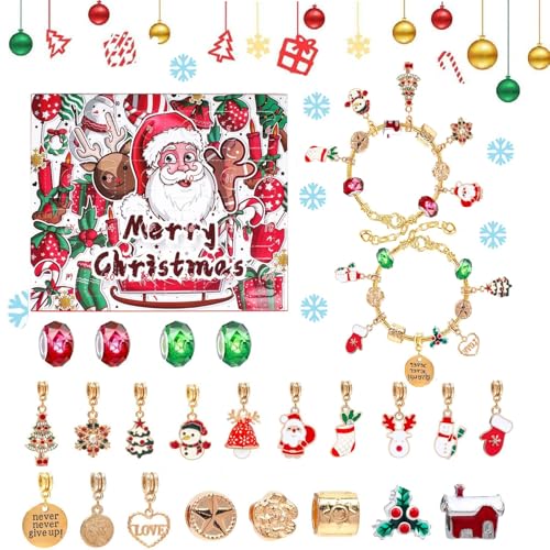 Adventskalender Schmuck Bastelset,Weihnachtskalender Schmuck,24 Füllung Basteln Charms Armbänder Kit,Armband Adventskalender,Charm Armband Weihnachtskalender für Mädchen 5 6 7 8 9 10 11 12 Jahre von Bavooty