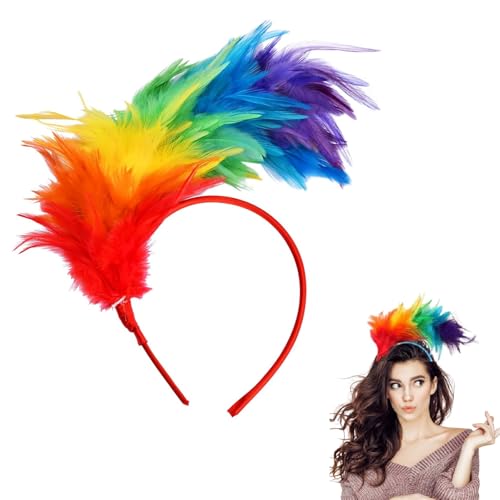 Bunt Feder Haarschmuck Halloween,Regenbogen Feder Haarreif,Papagei Haarband Halloween,Regenbogen Feder Kopfschmuck, Haarreif Bunt Halloween für Halloween Fasching Karneval Cosplay Hochzeit Party von Bavooty