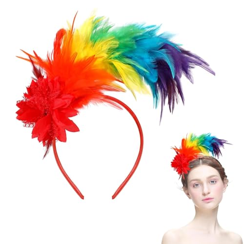 Bunt Feder Haarschmuck Halloween,Regenbogen Feder Haarreif,Papagei Haarband Halloween,Regenbogen Feder Kopfschmuck, Haarreif Bunt Halloween für Kostüm Accessoire zur Hochzeit,Karneval,Fasching Party von Bavooty