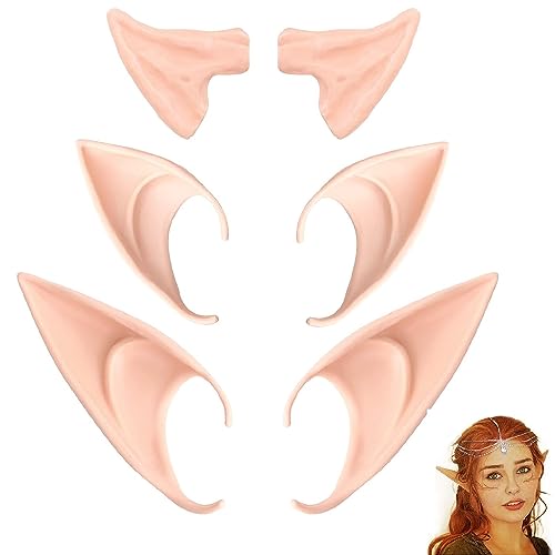 Elf Ears Cosplay,Weiche Elfenohren Cosplay Zubehör,Elfenohren Set,Elfen Ohren Cosplay Fairy,3 Paar Cosplay Latexohren,für Elfen-Cosplay,Halloween,Karneval,Jede Partydekorationen Zubehör,3 Größen von Bavooty