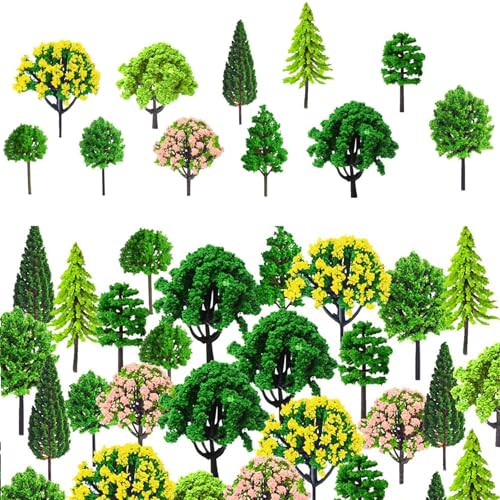 Gemischte Modellbau Bäume,55PCS Landschaft Modell Bäume,3-7cm Modell Bäume Miniatur,Architektur Bäume,Mixed Bunt Modell Baum,Kunstbäume Modellbau,Wichtel Zubehör für Projekte,Modelleisenbahn Zubehör von Bavooty