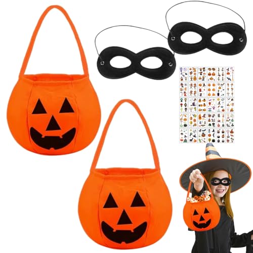 Halloween Tasche,Halloween Eimer für SüßIgkeiten,Halloween Tasche für SüßIgkeiten,Kürbis Tasche,Halloween Tasche Kinder,Halloween Korb für SüßIgkeiten,2 Kürbis Tasche+2 Augenmasken+2 Aufkleber von Bavooty