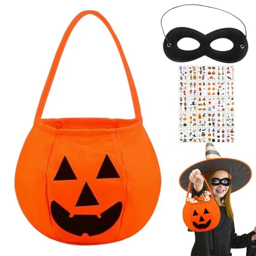 Halloween Tasche,Halloween Eimer für SüßIgkeiten,Halloween Tasche für SüßIgkeiten,Kürbis Tasche,Halloween Tasche Kinder,Halloween Korb für SüßIgkeiten,1 Kürbis Tasche+1 Augenmasken+1 Aufkleber von Bavooty